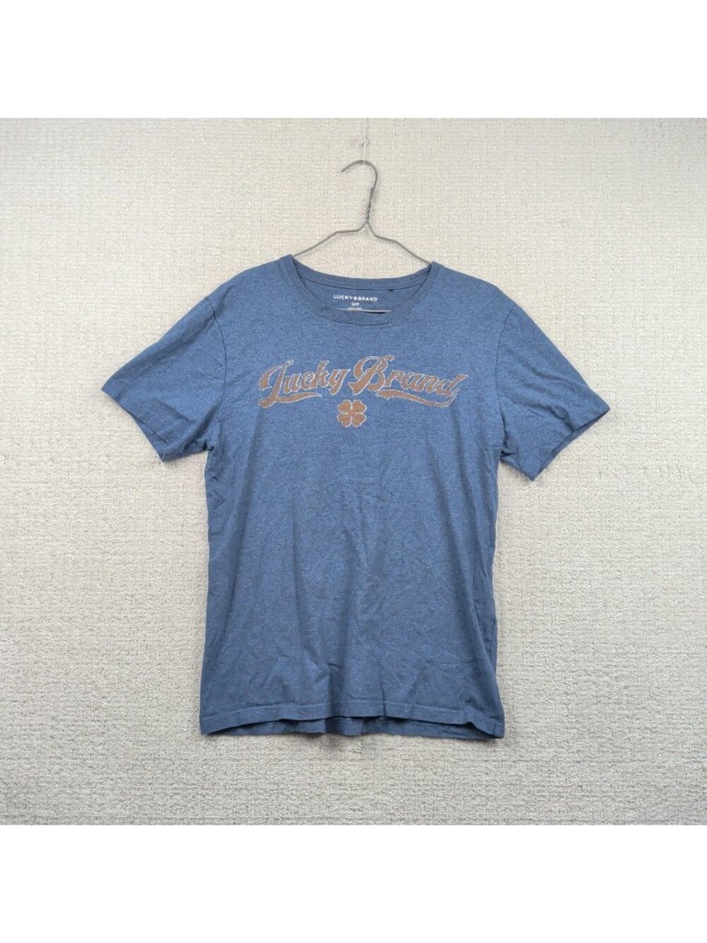 Lucky Brand Men’s Size Small Dark Heathered Blue Graphic T Shirt Logo Tee Retro